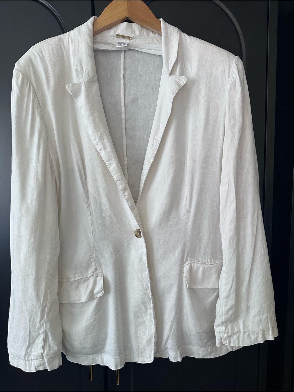 Magaschoni White Single-Button Lightweight Blazer Linen Blend